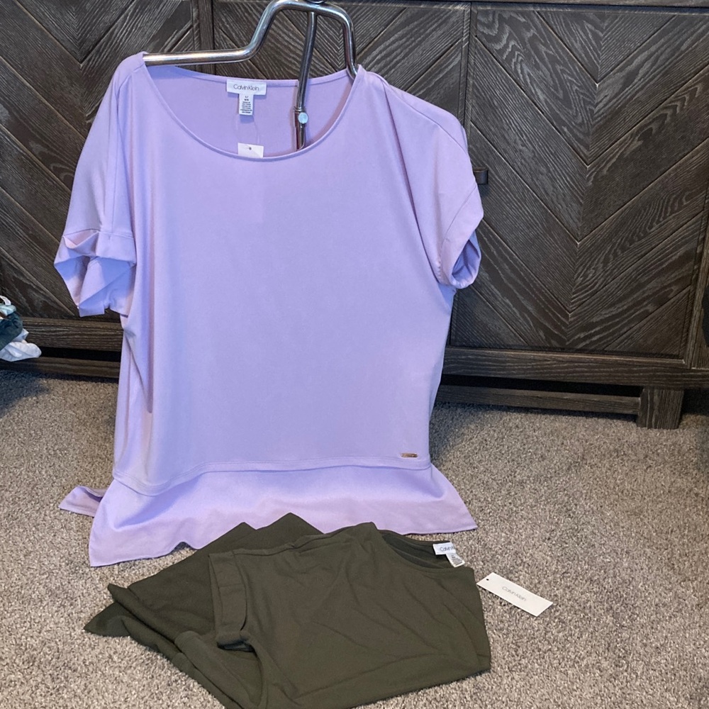 New Calvin Klein light purple Top and olive Green top